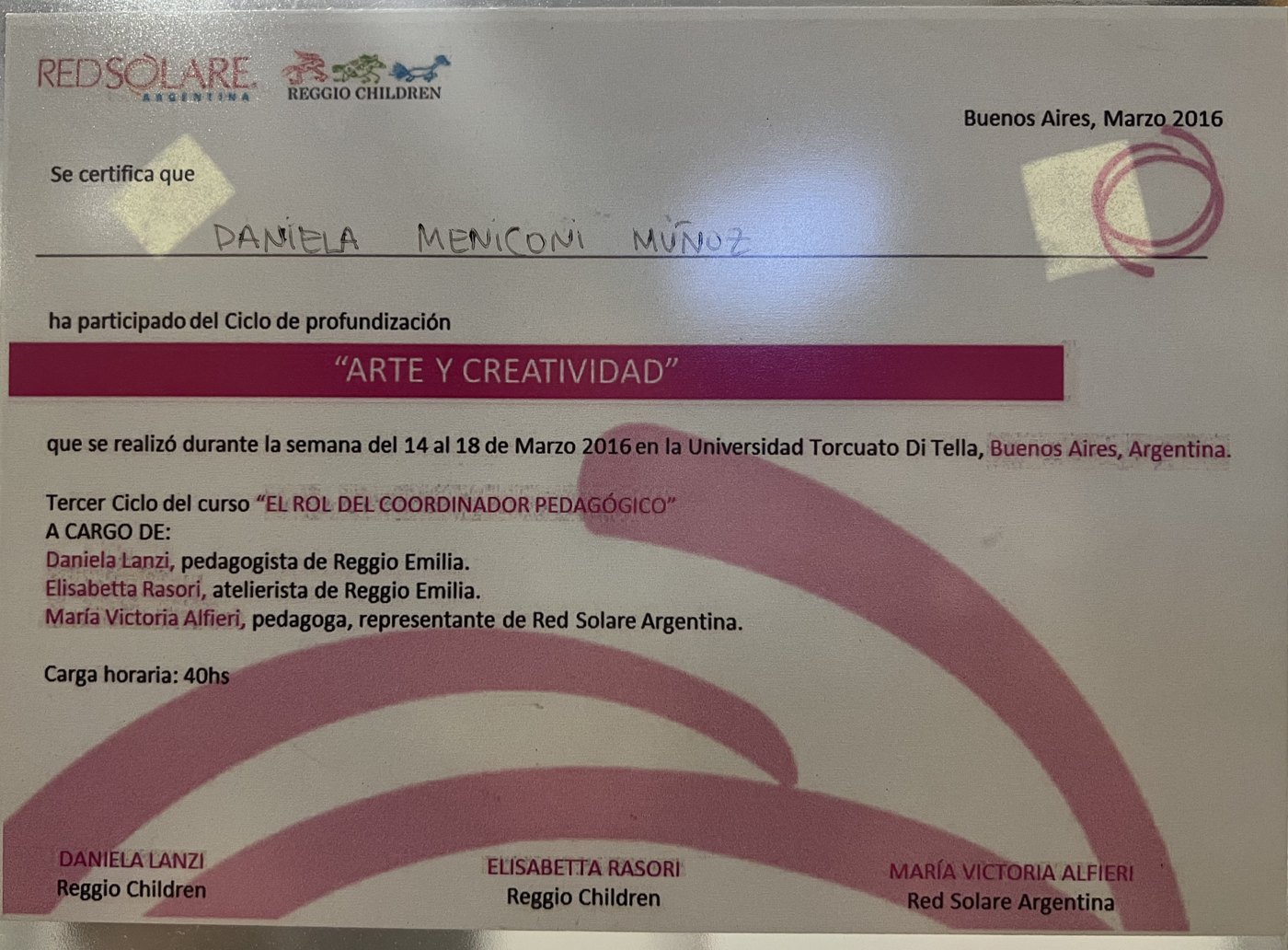 Ciclo de profundización Arte y Creatividad, Red Solare y Reggio Children, Buenos Aires 2016